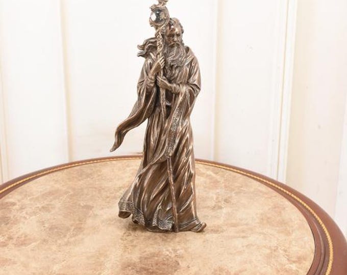 Merlin Wizard Figurine – Standing Mage Statue, Fantasy Art Decor