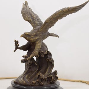 Attacking eagle bronze - eagle statue on marble base - figurine eagles - home and garden decor - gift idea