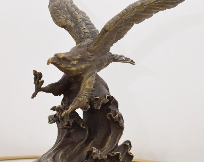 Attacking eagle bronze - eagle statue on marble base - figurine eagles - home and garden decor - gift idea