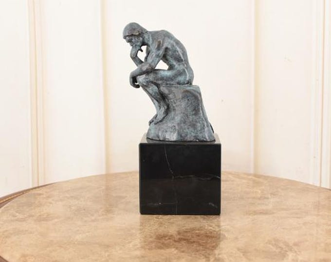 Bronze Statue Thinker – Auguste Rodin Sculpture, Green Patina on Marble Base