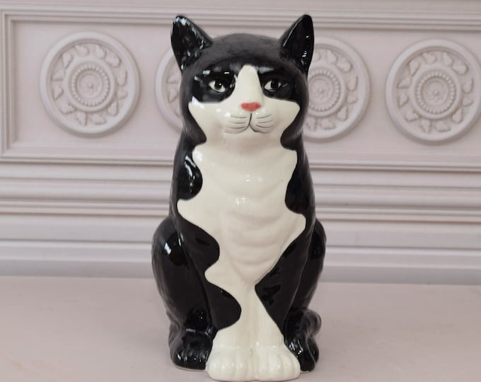 Beautiful Porcelain Cat - Figure Painted and Signed - White and Black Cat - Home Decor - Gift for Housewarming, Wedding, Birthday