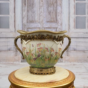 Amazing Green Plateau Porcelain with Bronze Ornaments - Vintage Bowl with Flowers Design - Home Decor - Gift Idea for Wedding