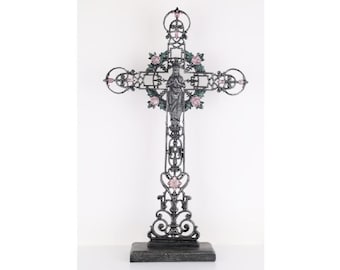 Vintage Cast Iron Cross: Wrought Iron Religious Wall Decor