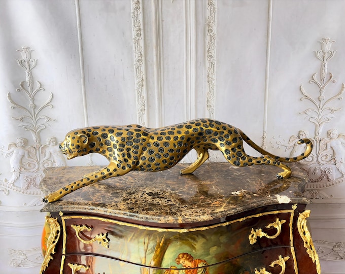 Gold Panther Bronze Statue – Vintage Gepard Sculpture, Animal Home Decor