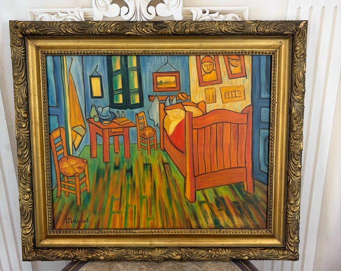 Van Gogh Bedroom in Arles Painting - Oil on Canvas Wall Art - Gold Framed Vintage Style Artwork - Classic Home Decor