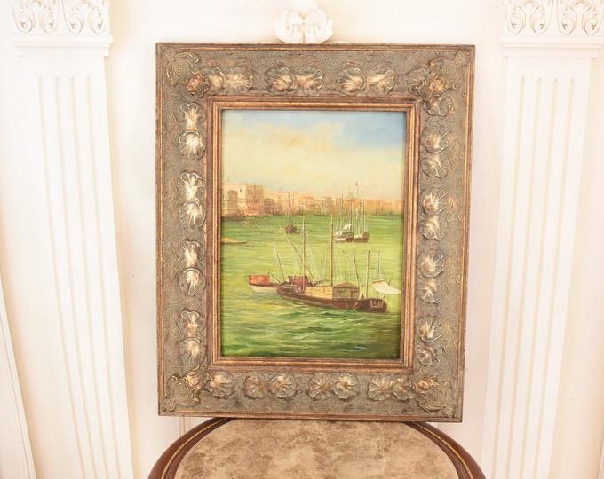 Venice Canal Oil Painting in Golden Frame – Italian Cityscape Art