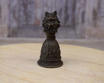 Increíble campana pequeña de bronce de gato divertido - Estatua de gato Hotel de recepción - Campana de restaurante - Idea de regalo - Campana única - Campana de marca de fundición