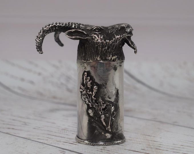 Hunter Silver Glass - Unique Hunter Hobble Silver 84 - Head Goat Antique Sterling Silver Imperial Russia 84 - Amazing Gift for Collector