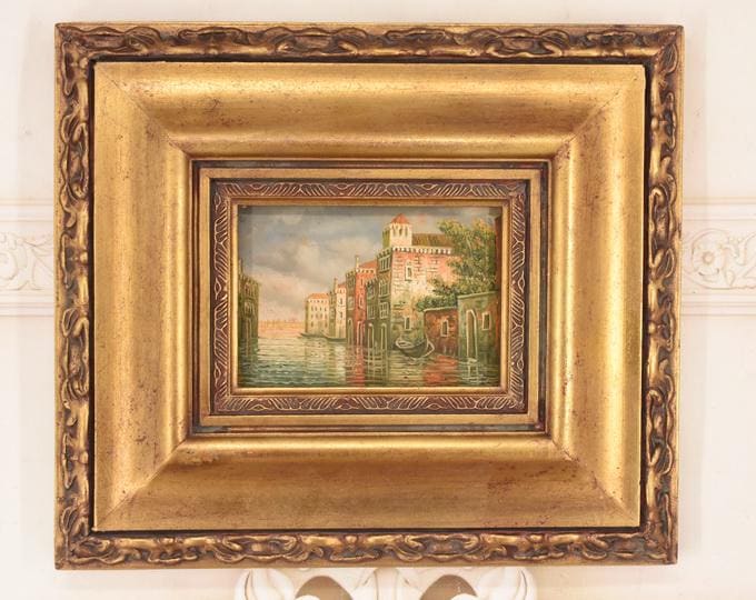 Venice Canal Oil Painting in Golden Frame – Italian Cityscape Art