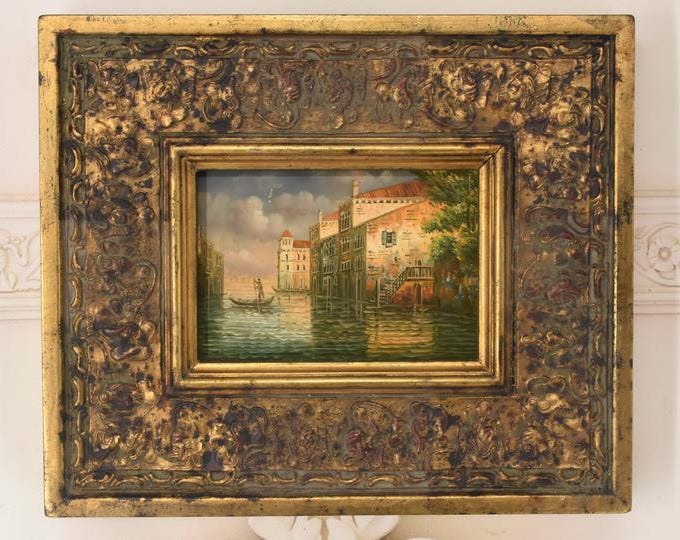 Venice Canal Oil Painting in Golden Frame – Italian Cityscape Art