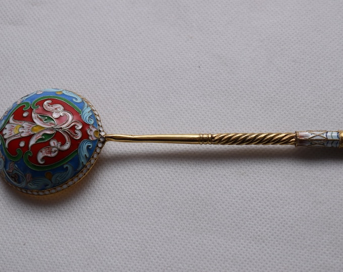 Caviar Spoon Large Silver Enamel Russia 84 Gilded Birthday Gift