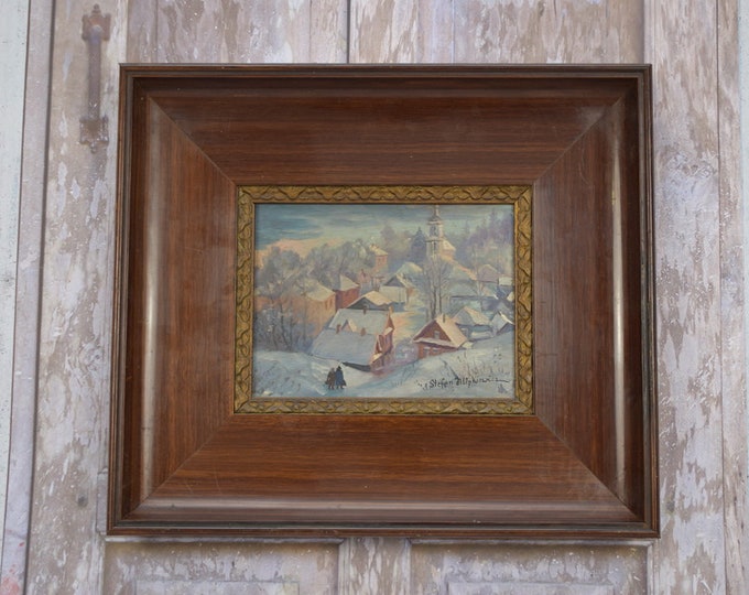 Antique Painting Landscape Winter - Filipkiewicz Art Work Painting - Polish Landscape - Wall Home Decor - Polish Pre-war Village Unique Gift