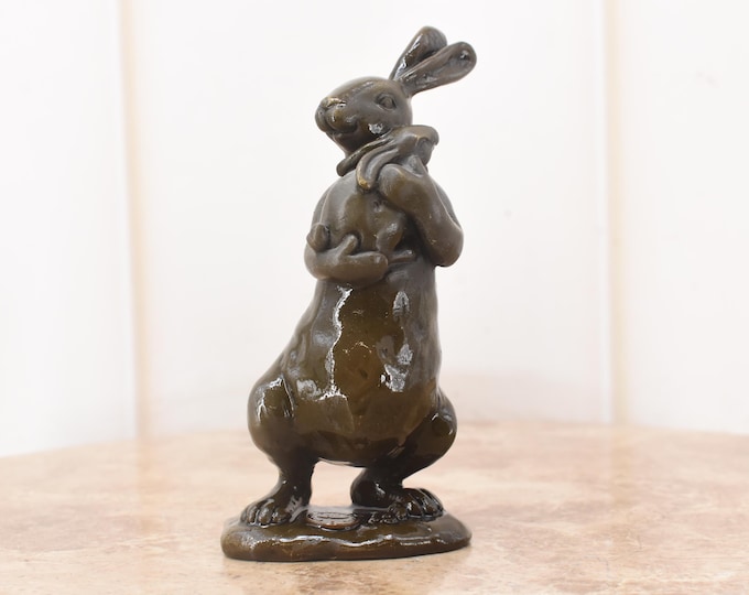 Bronze Rabbit Sculpture: Mother and Son Figurine