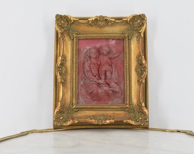 Vintage Painting Alabaster with Gold Frame - Mother and Daughter - Amazing Gift Idea - Wall Decor - Wall Art - Home Decor - Unique Gift
