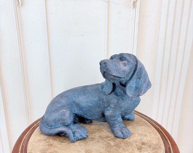 Majestic Sitting Dachshund Figurine – Heavy Alabaster Composite Dog Statue – Elegant Collectible Animal Decor