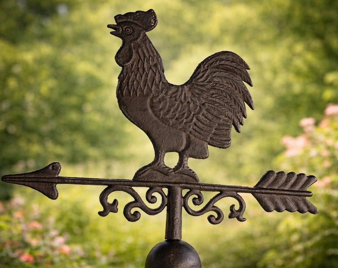 Cast Iron Rooster Weather Vane: Garden Sculpture, Weathercock