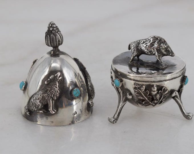 Hunter Silver Egg – Art Nouveau Boar – Russia 84 Silver – Blue Stone Detail – Antique Gift – Ornamental Silver Artwork - Collector Item
