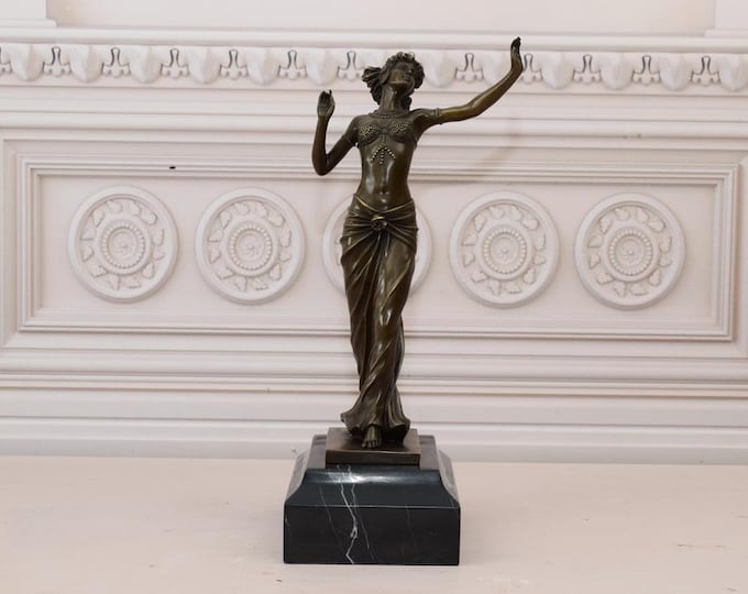 Woman Dancer in Dress Bronze Statue on Marble Base - Bronze Art Deco  Woman - Dance Trophy - Dancing Woman - Home Decor Gift Idea for Dancer
