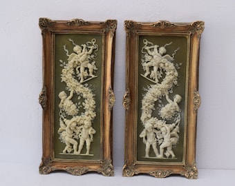 SET Paintings Alabaster with Gold Frame - Wall Art - Wall Decor - Painting Angels - Art Deco Painting - Mythology Painting - Home Decor