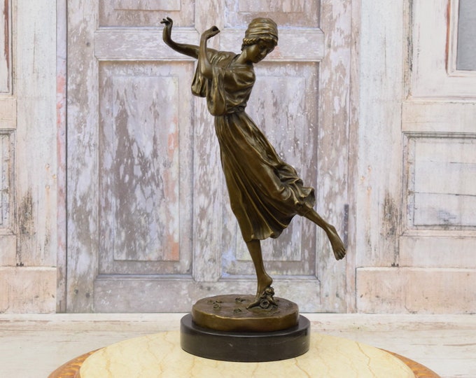 Woman Dancer in Dress Bronze Statue on Marble Base - P.Philippe Style Art Deco  Woman - Dance Trophy - Dancing Woman - Home Decor Gift Idea