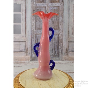 Rosa und Blaue Vase Murano Stil Glas - Handgefertigter Blumentopf - Bunter Blumentopf - Massiv und Schwer - Italienisches Luxusglas - Home Decor
