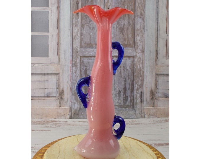 Pink and Blue Vase Murano Style Glass - Handcrafted Flower Pot - Colorful Flower Pot - Massive and Heavy - Italian Luxury Glass - Home Decor