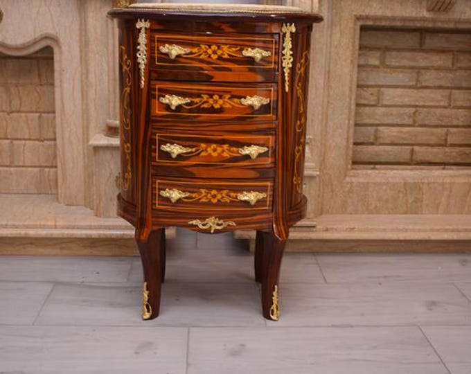 Vintage French Commode – Oval Beech Wood Marble Top, 1950s