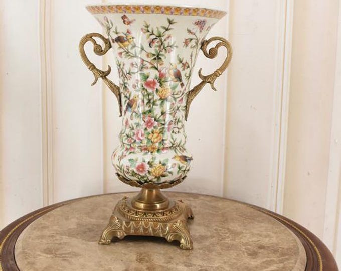 Art Nouveau Porcelain Vase with Bronze Mounts, Floral Secession Style