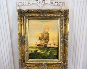 Beautiful Vintage Maritime Painting – Sailing Ships at Sea