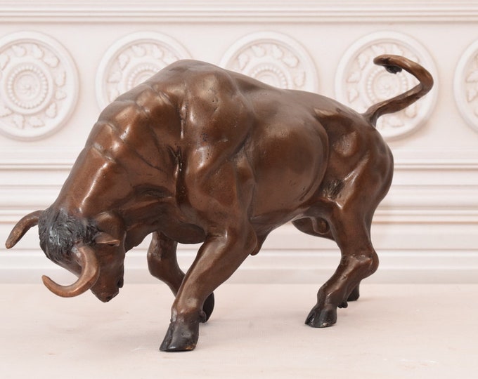 Large Bull Bronze Statue - Taurus Sculpture - Vintage Signed Figure - Corrida Statue - Home and Office Decor - Gift for Boss, Birthday