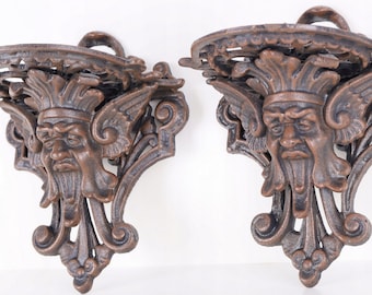 Vintage Cast Iron Wall Shelf: Brown Monster Console Decor