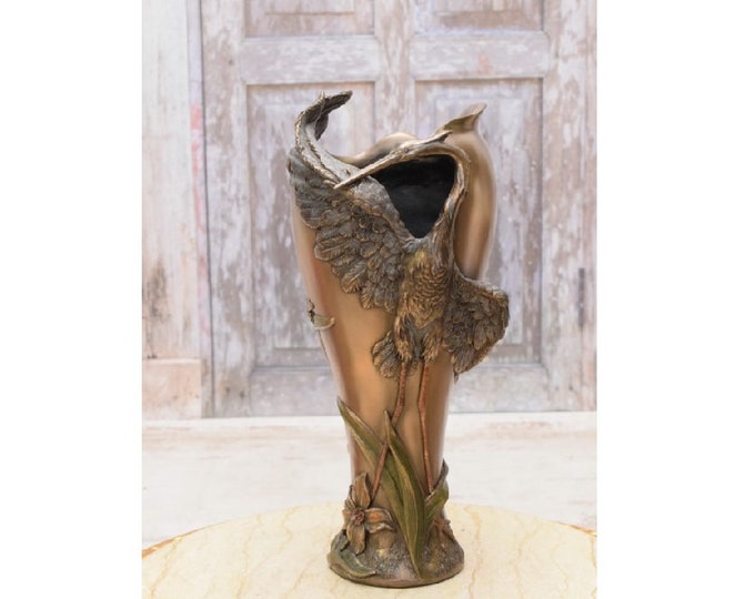 Vase with a Heron - Flower Pot Heron Design - Handmade Vase - Home Decor - Gift for Wedding - Art Nouveau Style