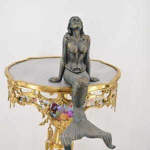Cast Iron Mermaid Statue - Mermaid Green Patina Painted Sculpture - Elegant Home and Garden Figurie - Woman with Fins - Gift Idea