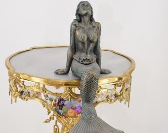 Cast Iron Mermaid Statue: Green Patina Home & Garden Sculpture