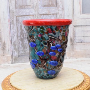 Unique Blue Vase Murano Style Glass - Handcrafted Flower Pot - Vase with Seashells Design - Gift Idea for Her - Italian Glass - Home Decor