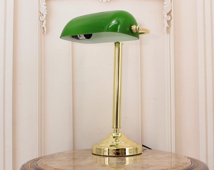 Banker Polished Brass Lamp - Green Glass Desk Lamp - Elegant Gift for Office - Vintage Lamp - Amazing Gift for Boss
