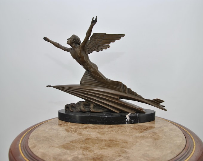 Art Deco Bronze Sculpture – The Aviator – Vintage Pilot Statue – Aviation Decor – Gift for Pilot – Airplane Lover Collectible