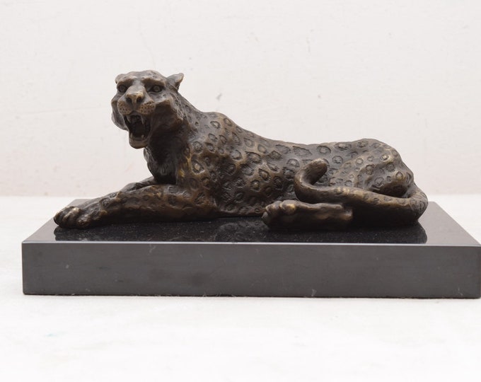 Lying Tiger Gepard Panther Bronze Statue - Sculpture Bronze - Exclusive Animal Gift Idea - Art Work -