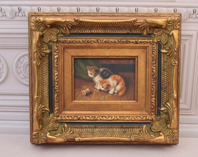 Amazing Painting Two Cats - Cat Painting in Nice Gold Frame - Wall Decor - Gift Idea for Birthday, Wedding, Housewarming