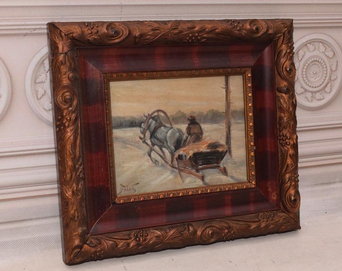 Antique Painting Hunting Trip - Falat Hunter Painting - Winter Landscape - Wall Home Decor - Nice Goldene Frame - Gift for Hunter
