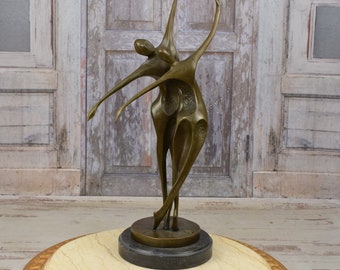 Escultura de bronce modernista muestra pareja bailando - Figura vintage grande sobre base de mármol - Regalo para bailarín - Decoración del hogar - Regalo para cumpleaños