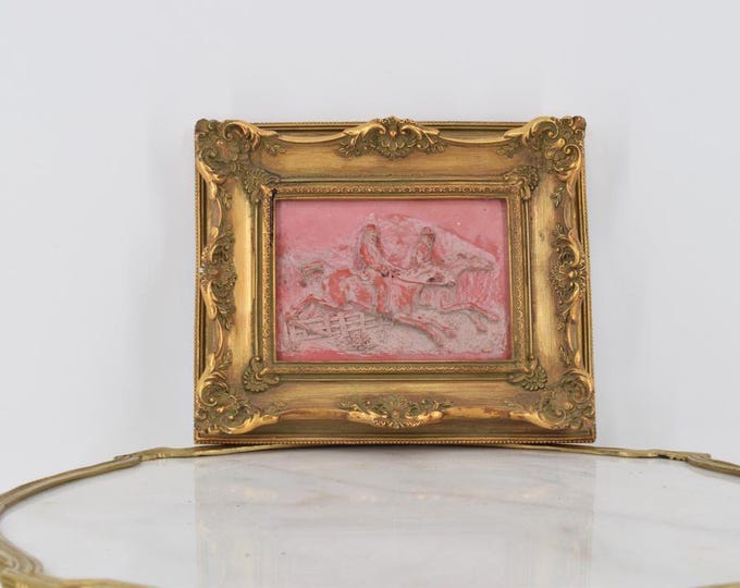 Vintage Painting Alabaster with Gold Frame - Hunters on Horses - Amazing Gift Idea - Wall Decor - Wall Art - Home Decor - Unique Gift