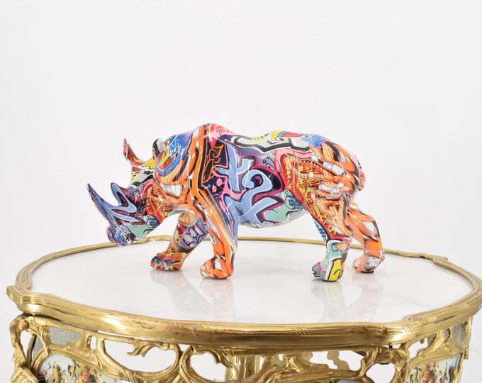 Amazing Graffiti Rhino, Colorful Rhino, Nice Detail and Beautiful Colours, Amazing Resin Statue for Home and Garden, Gift Idea