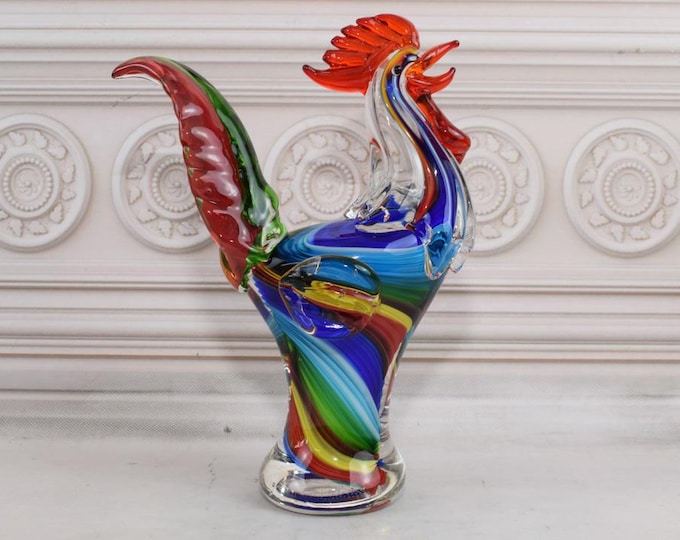 Large Rooster Glass Figurine - Rooster Murano Style - Glass Sculpture - Rainbow Glass - Gift Italian - Venetian Glass - Home Decor