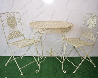 White Metal Garden Furniture Set: Elegant Patio Table & Chairs