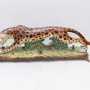 80cm Colorful Panter Porcelain with Bronze Ornaments - Statue Tiger Lampart Jaguar Figurine - Luxury Porcelain -