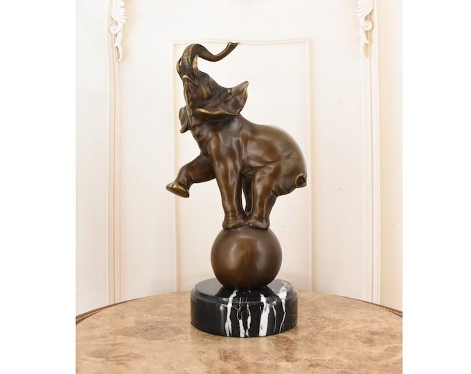 Happy Elephant Bronze Sculpture: Good Luck Vintage Figurine