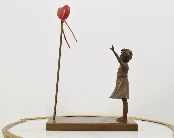 Girl with Balloon by Banksy Style - Bronze Statue on Marble Base - Solid Bronze - Elegant Gift for Wedding - Home Decor