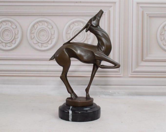 Modernist Standing Deer Bronze - Bronze Statue on Marble Base - Modern Figurine Deer - Hunting Statue - Hunter Sculpture - Home Decor