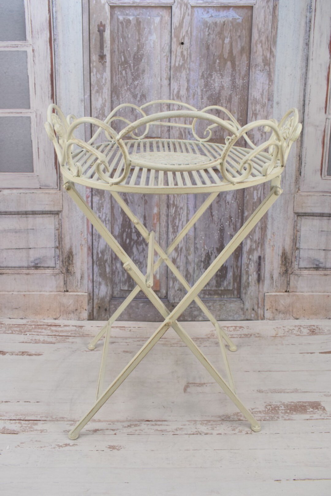 White Vintage Coffee Table Rustical Table Iron Beige Garden Table Home